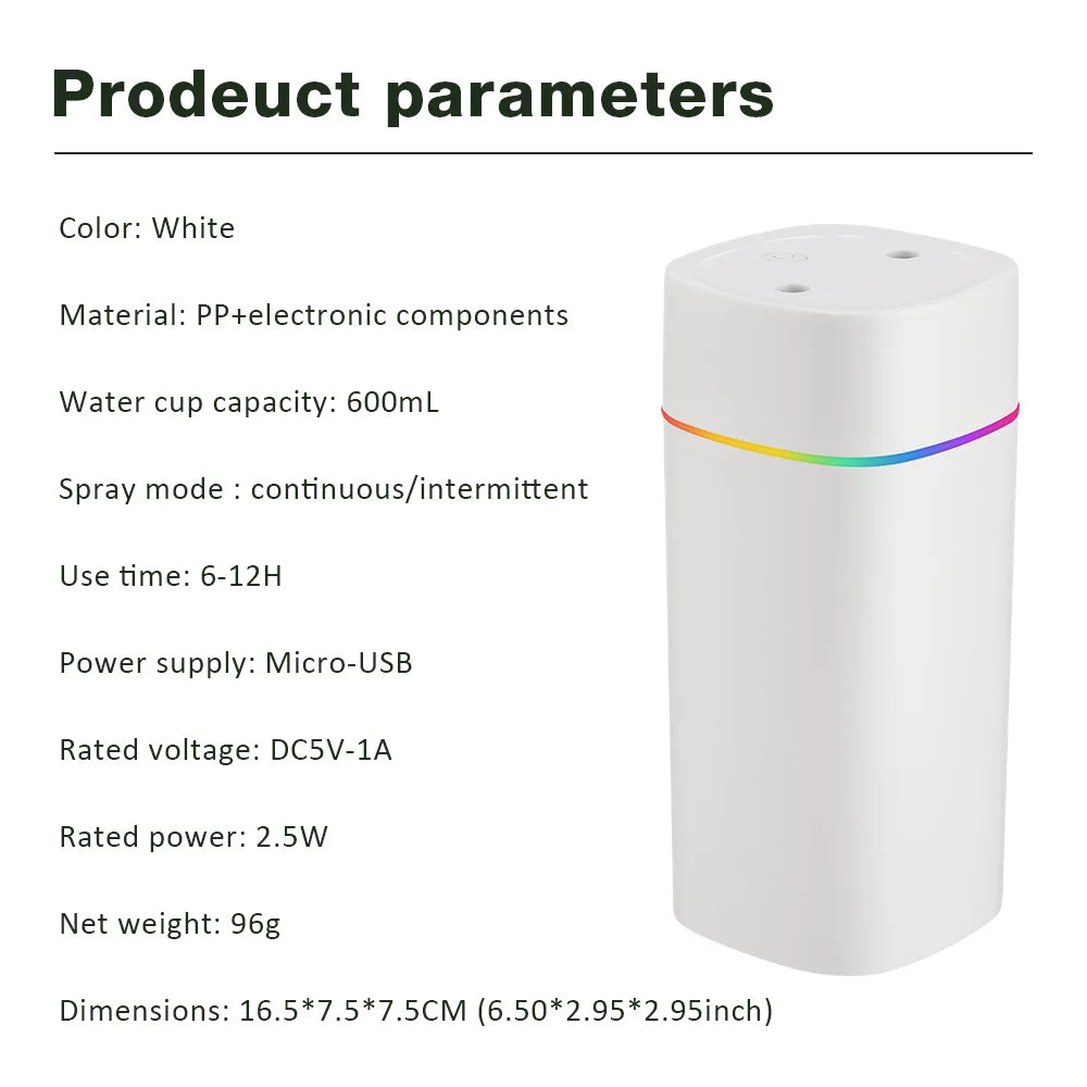 Umidificador de Ar Portátil USB 600ml