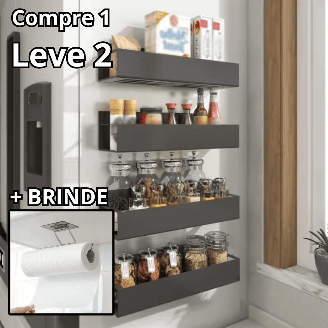 Prateleira magnética para organizar a cozinha - Compre 1 Leve 2 + Suporte de toalha de brinde - SOMENTE HOJE