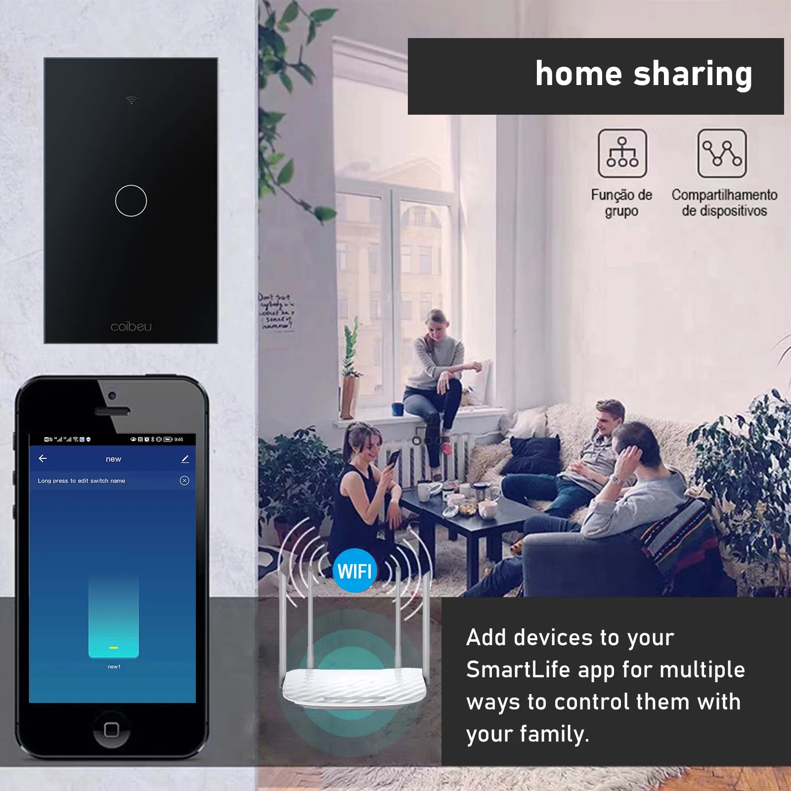Interruptor Inteligente, Wi-Fi, Touch