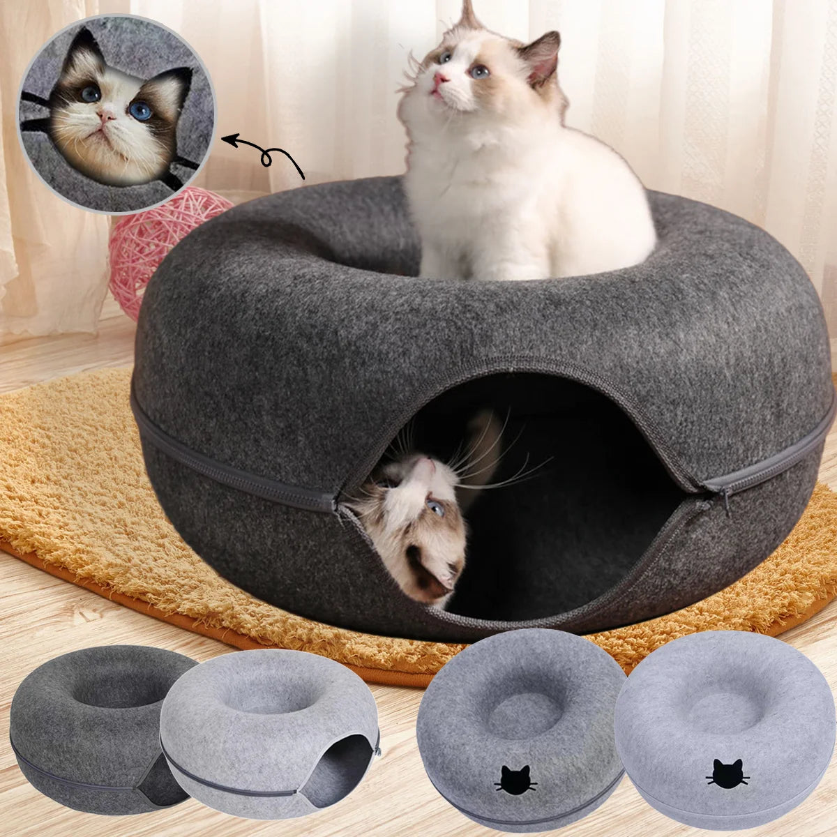 Cama Donut em Feltro para Gatos