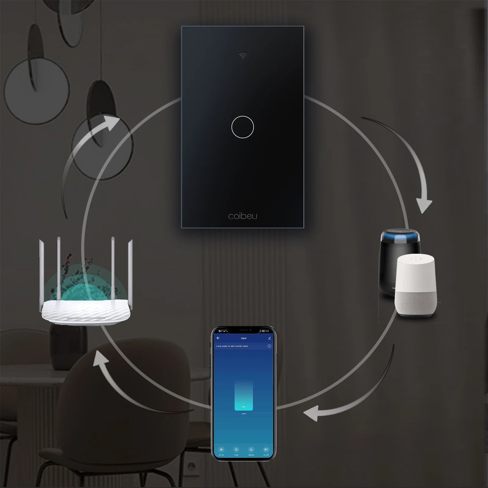 Interruptor Inteligente, Wi-Fi, Touch